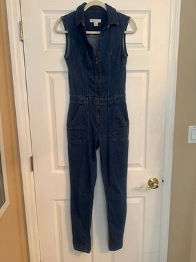 Guess Dark Blue Sleeveless Denim Jumpsuit with Front Zip